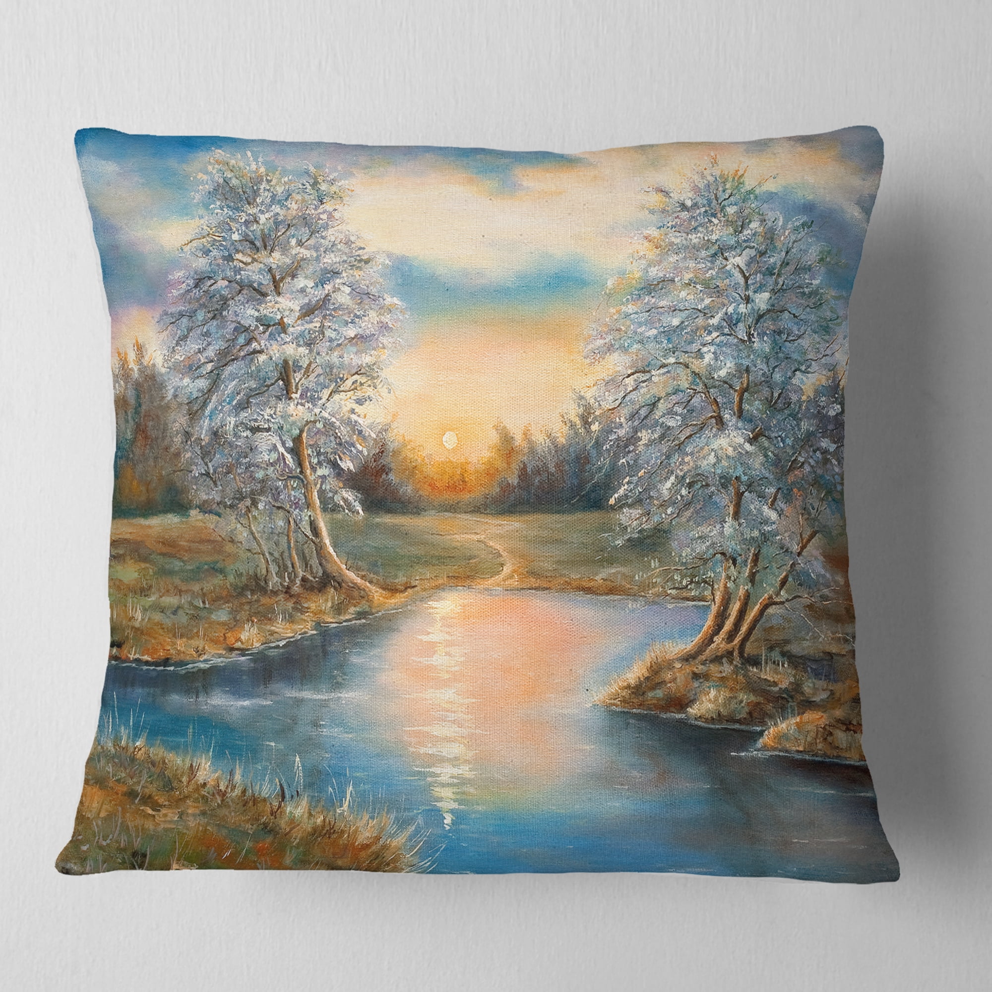 Designart Birches in Autumn Wood - Landscape Printed Throw Pillow - 16x16
