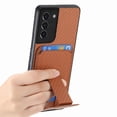 thumbnail image 2 of Case for Samsung Galaxy S21 with Hidden Kickstand, Carbon Fiber Texture Wallet Case with Card Holder for Samsung Galaxy S21 Magnetic Car Mount Shockproof Military Grade Protection Cover, Brown, 2 of 10