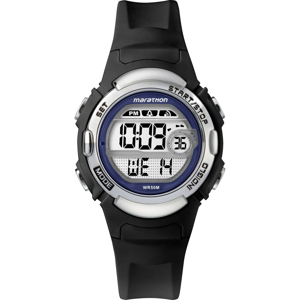 Timex Marathon Women S Digital Mid Size Black Silver Watch Resin Strap