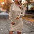 thumbnail image 5 of Lindreshi Fall Dresses for Women 2023 Homecoming Dresses Women's Winter Casual Solid Color Knitted Sweater Long Sleeve Button Dress, 5 of 7