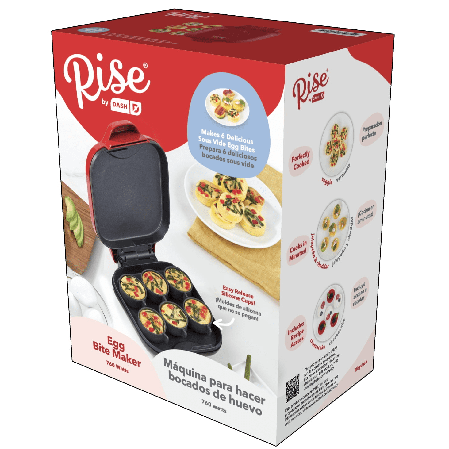 Rise by Dash Egg Bite Maker with 6 Silicone Molds + Recipe Guide - Red 