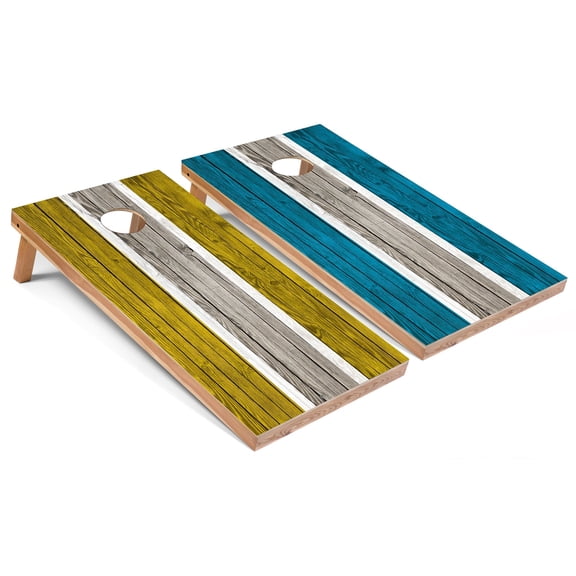Skip's Garage | Yellow and Turquoise Striped Cornhole Boards | Includes (2) Boards, (8) Bags & Optional Accessories