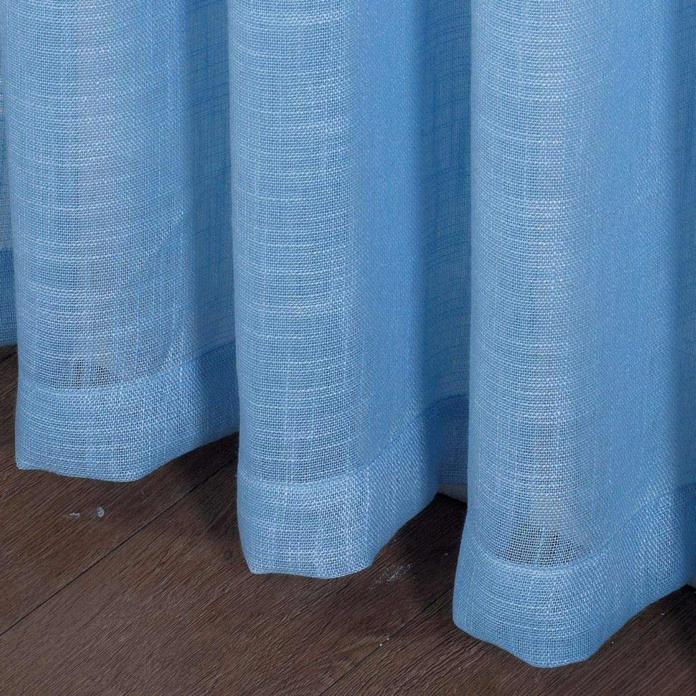 2 Piece Linen Textured Semi-Sheer Rod Pocket Curtain Panels (84" Long, Baby Blue)