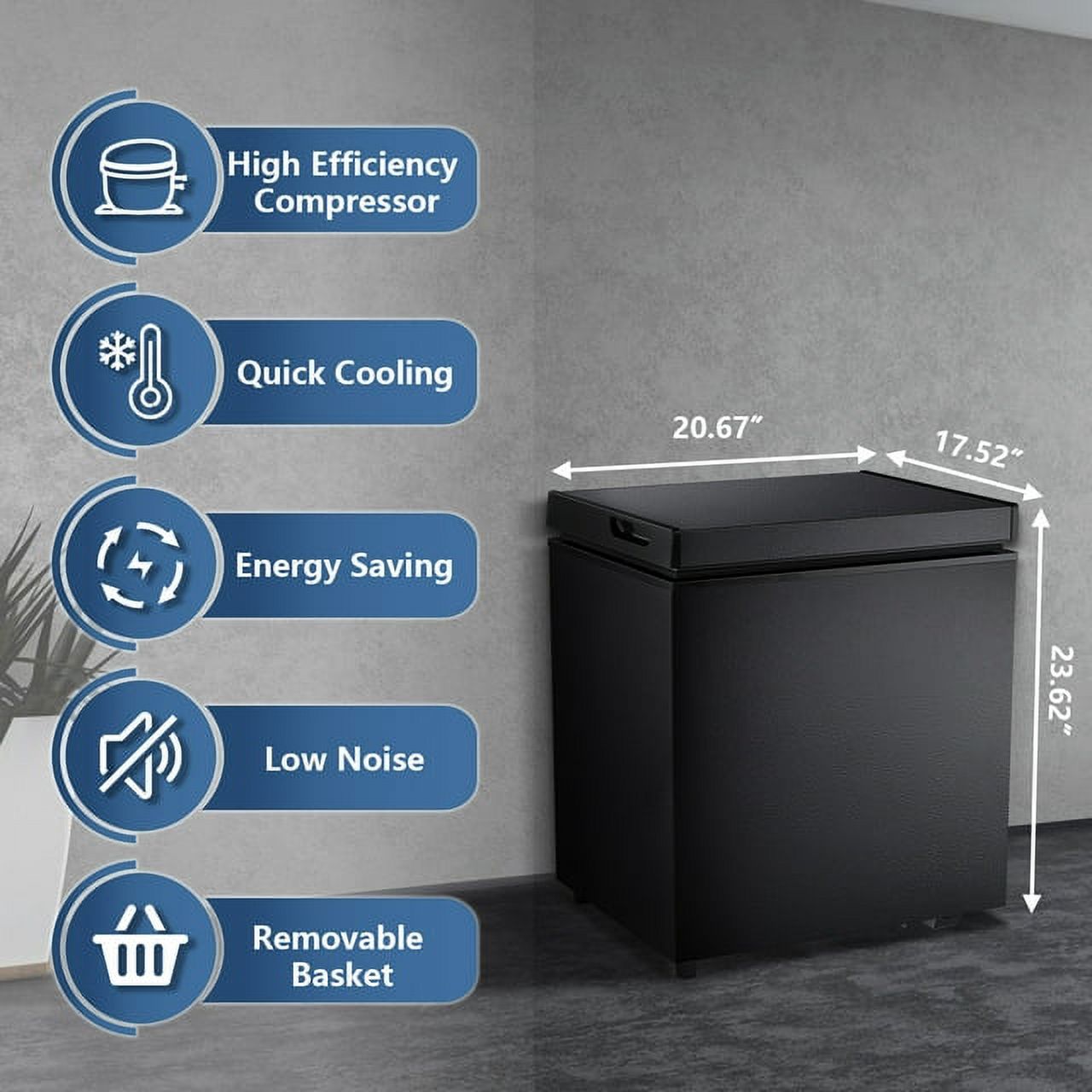Electactic 1.8 Cubic Feet Chest Freezer with 2 removable baskets Free Standing Top open Door Deep Compact Freezer Suitable for Home/RV/Kitchen/Office-Black