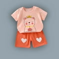 thumbnail image 2 of Swuxness Toddler Casual Short Sleeve 2 Piece Sets, Kids Summer Outfit Sets, Fashion Girls' Casual Short Sleeve Round Neck Collar Botton Printed Short Pants Sets Pink, 110, 2 of 5