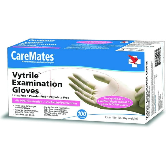 CareMates Vytrile Powder Free Examination Gloves, Large, 100 Count
