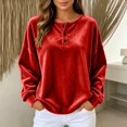 thumbnail image 2 of GEWSEY Velvet Blouses for Women Long Sleeve Crewneck Dressy Casual Velour Shirts Cocktail Evening Party Outfits (Red, 3XL), 2 of 5