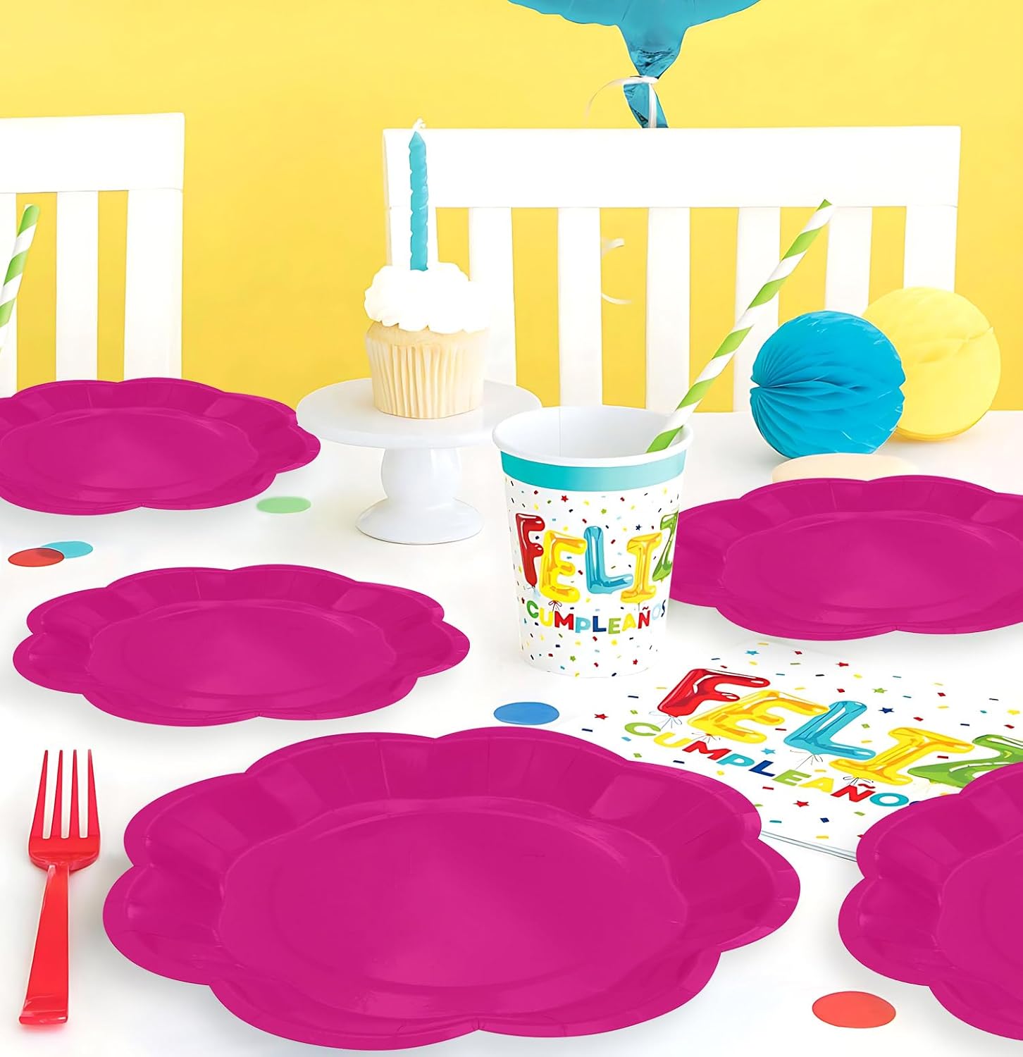 50 PCS Hot Pink Paper Plates 7 Inch Scalloped Dessert Plates Hot Pink Disposable Plate for Party Dinner Wedding Baby Shower Birthday Cake Plate