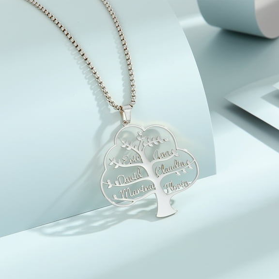 Custom 1-6 Family Names Necklace Stainless Steel Personalized Tree Letters Pendant Alphabet Choker Birthday Gift Jewelry