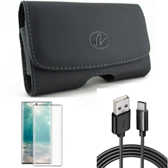 Case Belt Clip & 6ft USB Cable & Screen Protector for Samsung Galaxy Note 20 (6.7") - Combo with Leather Swivel & Type-C Charger Cord & Tempered Glass (Fingerprint Unlock)