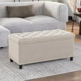 thumbnail image 6 of BELLEZE 35 Inch Storage Ottoman, Button-Tufted Ottoman Linen Storage Bench with Safety Close Hinge, Ottoman with Storage for Living Room, Entryway, Hallway, Foot Rest, Support 300lbs - Beige, 6 of 7