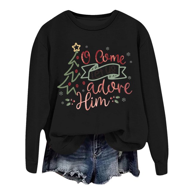 EHQJNJ Sweatshirts à Col Rond pour Femmes Sweatshirts Simples Mode Hiver pour Femmes Sweatshirts Festifs Imprimé de Noël Col Rond Hauts Sweatshirts Oversize Tendance