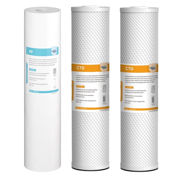 Membrane Solutions 3-Stage Whole House Water Filter 4.5"x20" Replacement Pack with Sediment and Carbon Block Cartridges