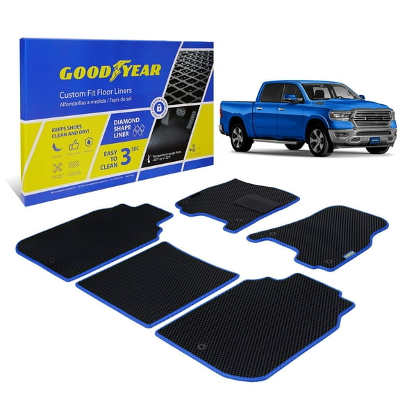 Goodyear All-Weather Car Floor Mats–Custom Fit for Dodge Ram 1500 19-25 Crew Cab,5 Pc.Set,Heavy-Duty Diamond Floor Liners for Cars,SUVs,Trucks–Ultimate Interior Car Accessories for Men&Women-GY004034