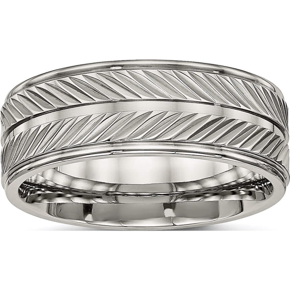Titanium Polished 8mm Grooved Band (Size 7) Made In China tb449-7