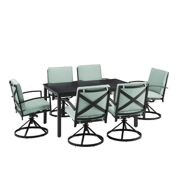 Crosley Furniture Kaplan Ensemble de Salle à Manger d'Extérieur en Métal 7 Pcs, Vert Brume