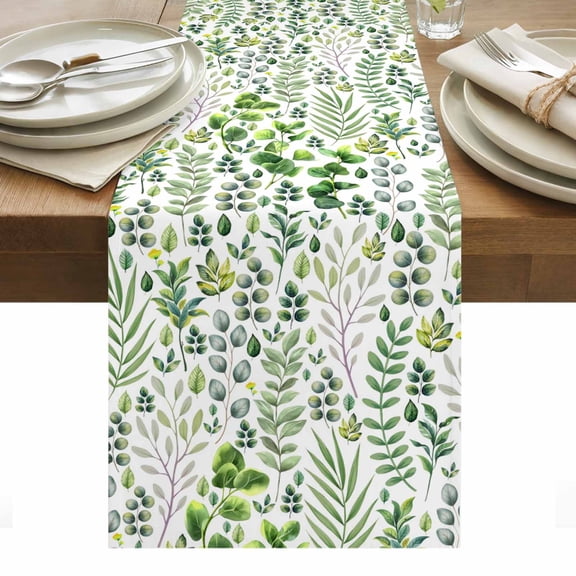 Green Leaves Table Runner - 36 Inch Long, Kitchen Dining Table Runner Dresser Scarves, Elegant Pastoral Summer Botanical Leaf Farmhouse Decor for Coffee Tables Wedding Party Banquet