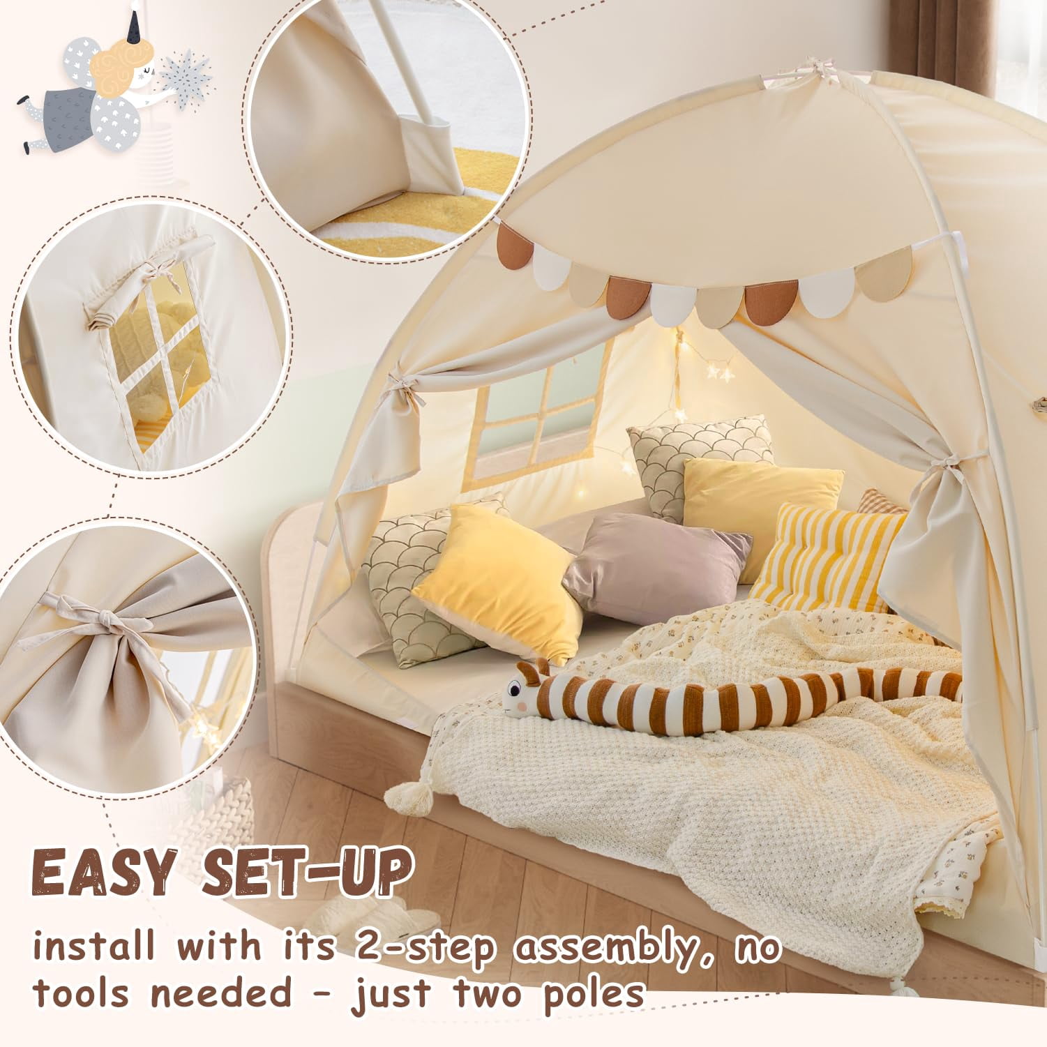 Full Size Bed Tents For Dream Tent On Bunk Space Blackout Sleeping Playhouse Indoor Portable Drafty House Girl Birthday Gift