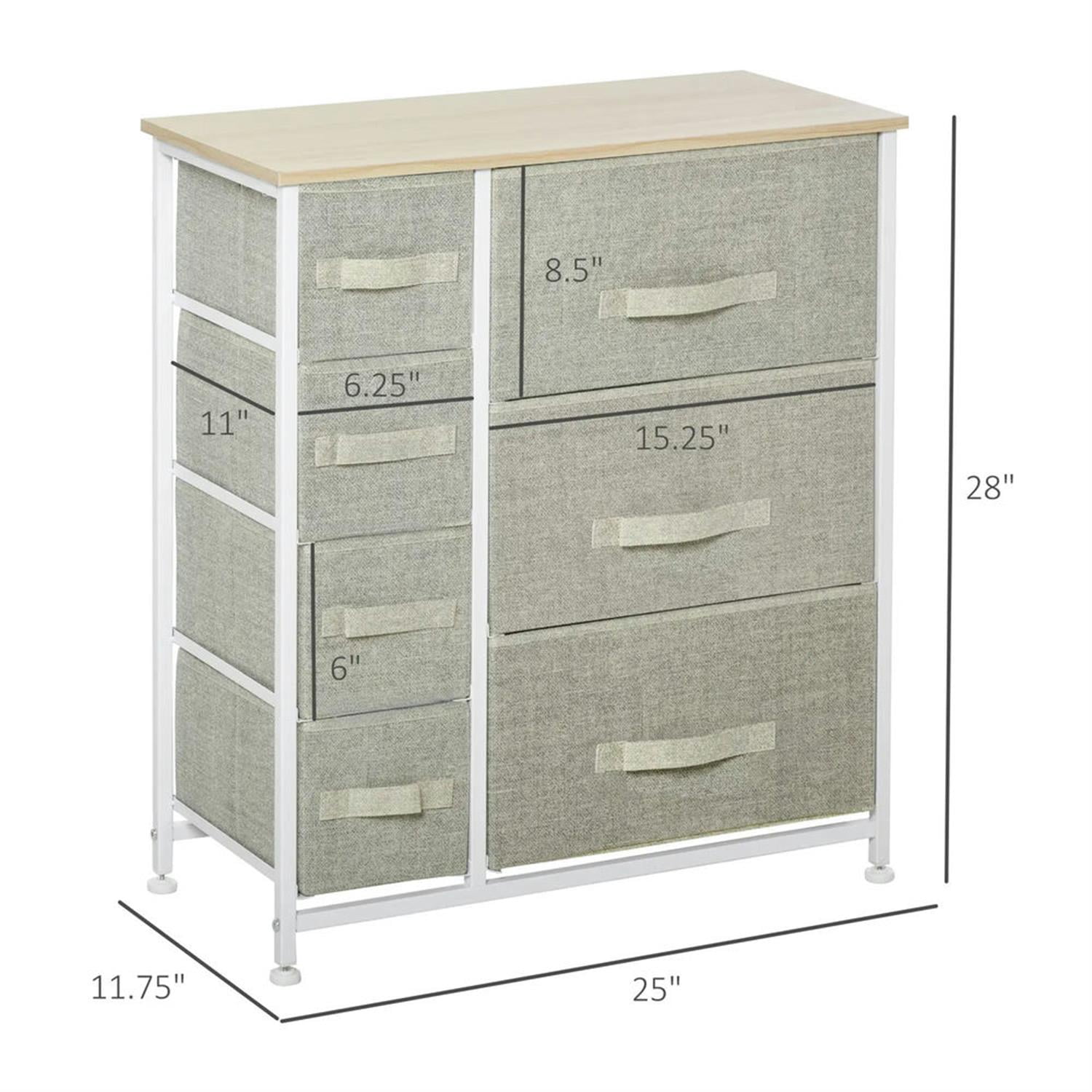 Demi Bonn 7-Drawer Dresser, Fabric Storage Tower for Bedroom, Hallway, Entryway, Closet, Steel Frame, Wood Top, Easy Pull Handle, Gray