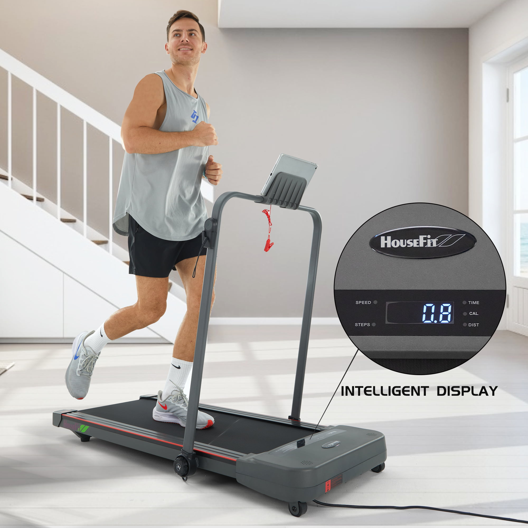 HouseFit Under Desk Treadmill with Bluetooth APP for Walking and Running Mode 2 in 1 Small Treadmill for Apartment with iPad and Phone Support LCD Display 