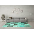 thumbnail image 3 of Ahgly Company Machine Washable Indoor Square Patchwork Turquoise Blue Transitional Area Rugs, 6' Square, 3 of 4