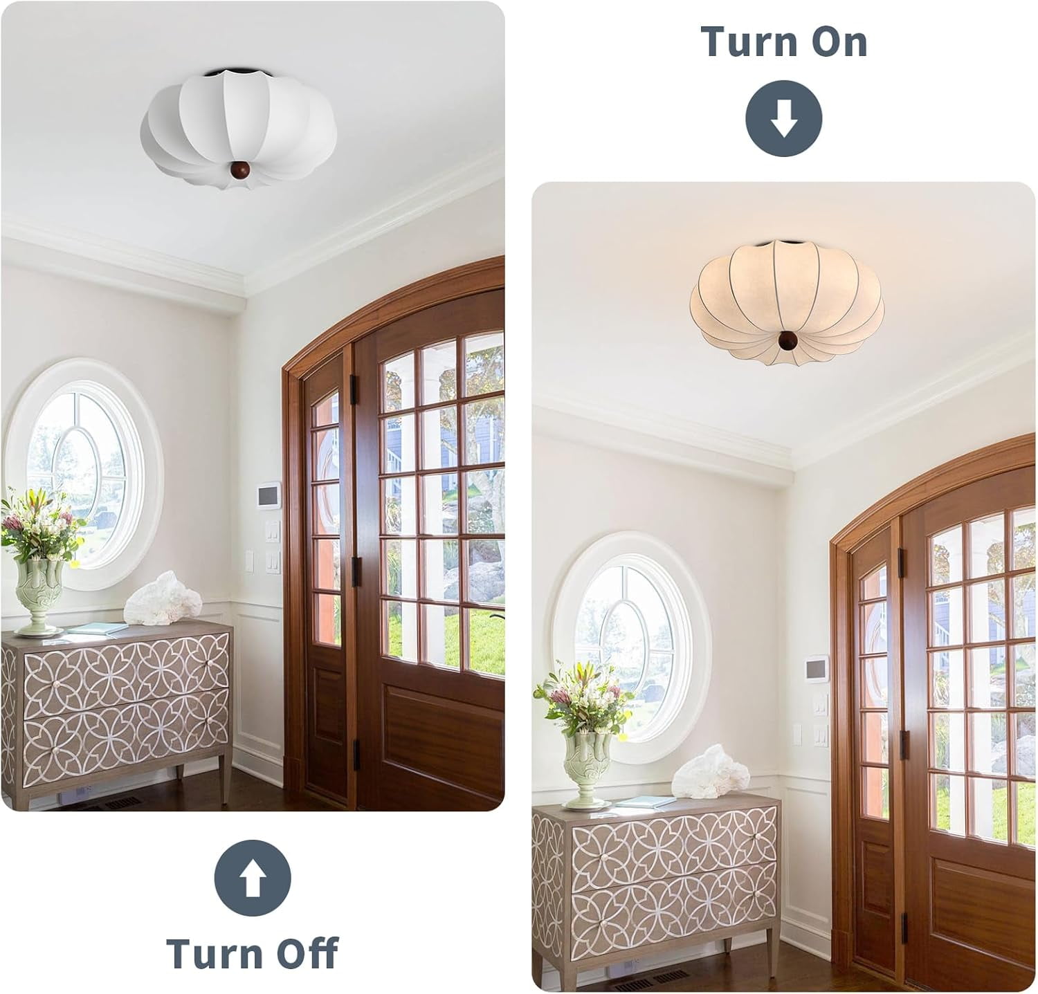 KCO Lighting White Fabric Flush Mount Ceiling Light Large Drum Light Fixtures for Entryway