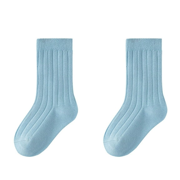 Spazoro Child Girls Socks, 100%Cotton Casual Breathable Solid Color Mid-tube Seamless Toe for No Rub Comfortable Fit Socks for kids Girls Blue Size XL