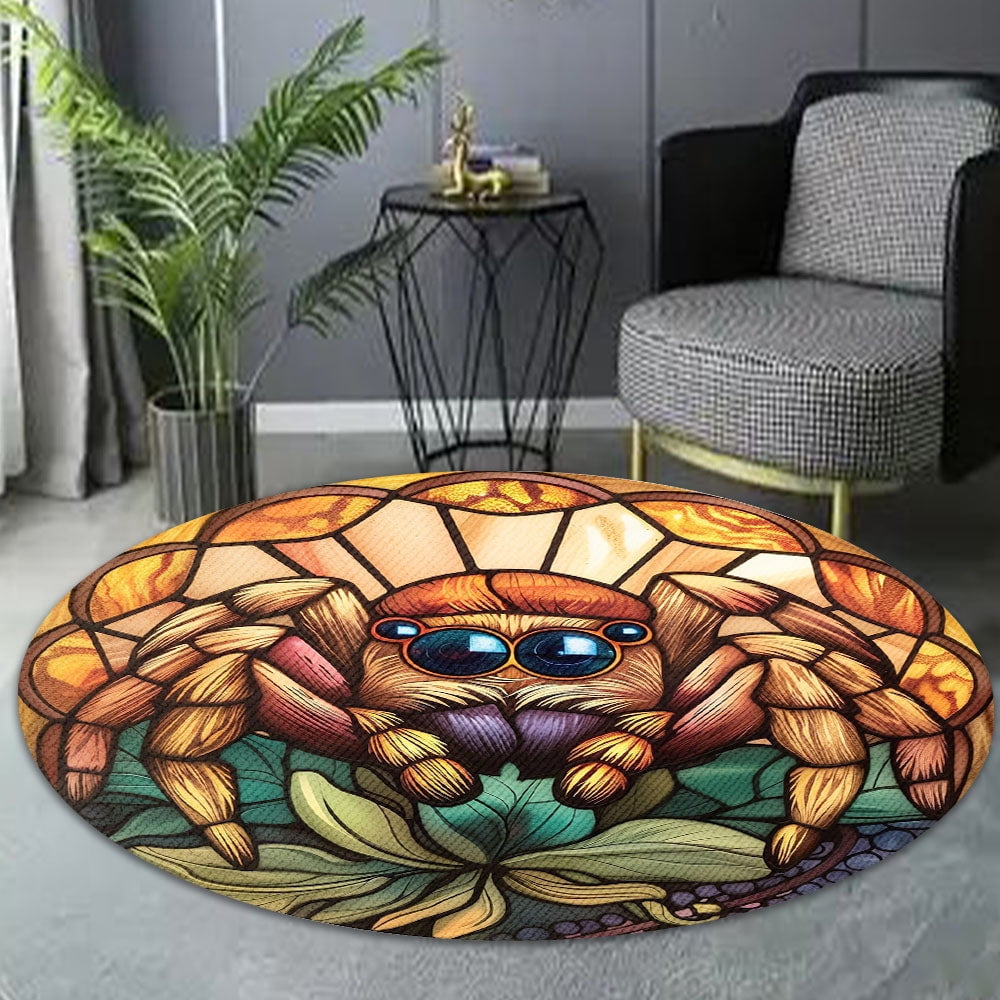 Circle Area Rug, Jumping Spider Washable Non-Slip Floor Carpet, Soft Rug for Living Room Bedroom Decor 71 Inch