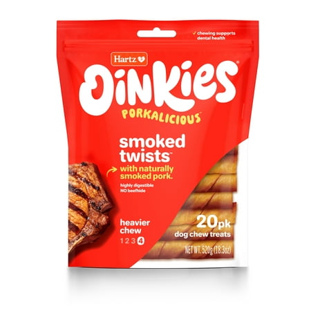 UPC: 0032700153779 | Hartz Oinkies Rawhide-Free Real Smoked Flavor Pig Skin Natural Treats for Dogs 18.3 oz (20 Count)