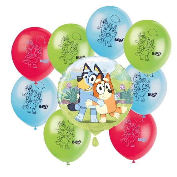 Celebrate your child's birthday with the Bluey Party Supplies Bundle! Official Licensed Product includes 1 Foil Balloon & 8 Latex Balloons - 9 total items for a fun-filled celebration!