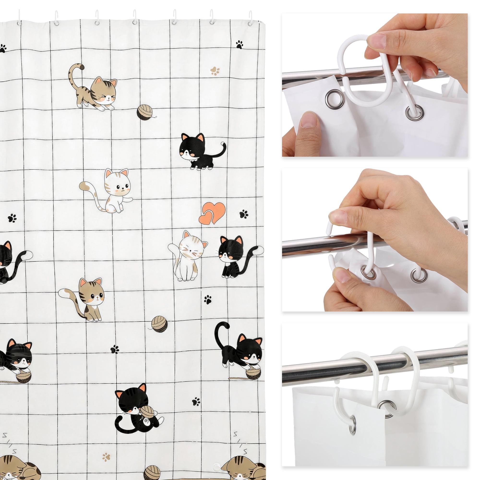 Unique Bargains Durable Shower Curtain Measuring 70.87x78.74 Inches One Piece Cat