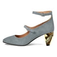 thumbnail image 3 of FSJ Women Closed Toe Double Strap Buckle Pumps Ankle Strap Metal Mid Chunky Heels Formal Dress Work Shoes Size 9 Slate Blue, 3 of 4