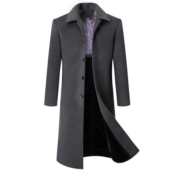 IYTR Men's Winter Wool Blend Long Trench Coat Warm Overcoat Slim Fit Single Breasted Topcoat with Removable Lining Business Outwear Gray XXXXXL