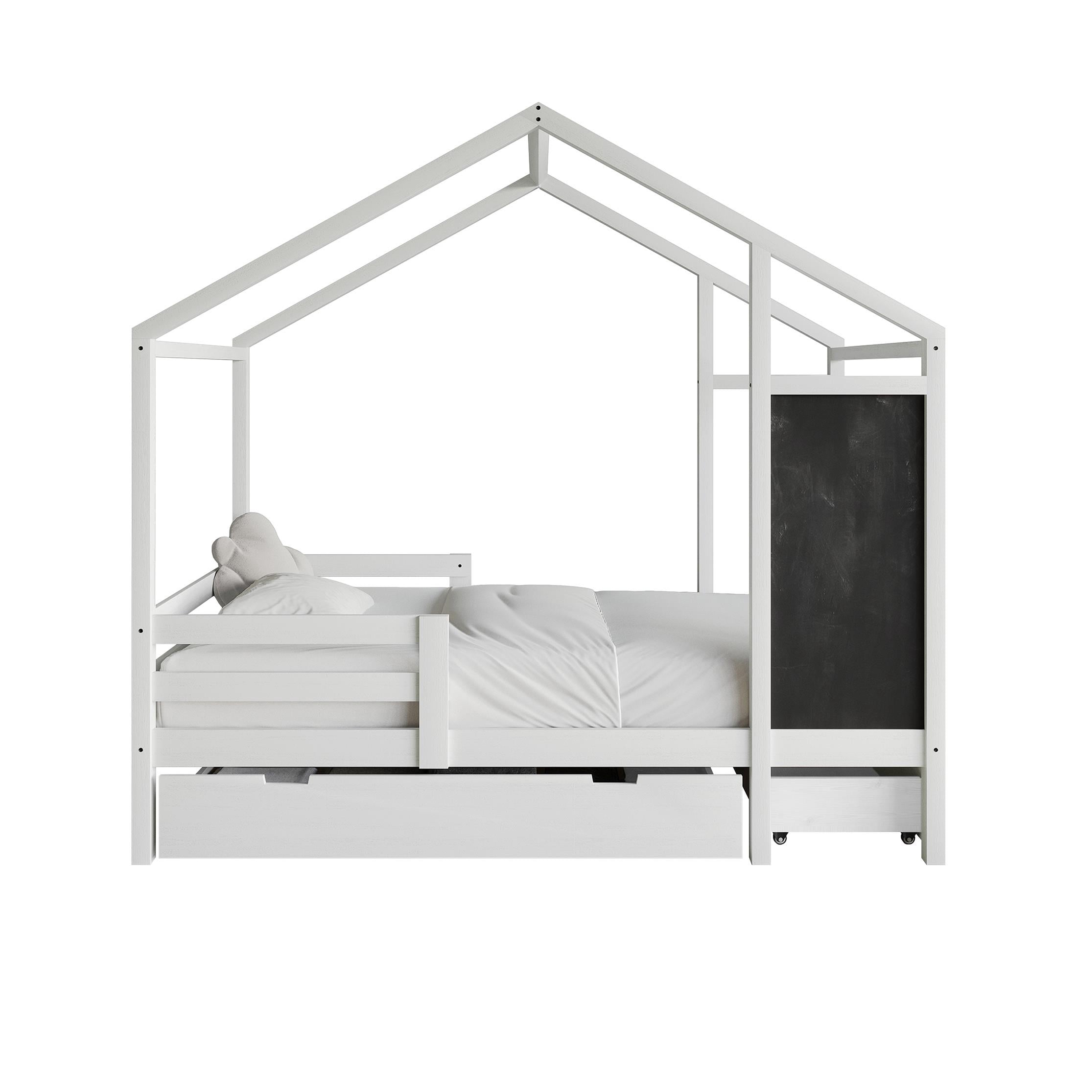 Castle Place Mid-Century Wooden Canopy Bed, White