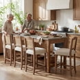 thumbnail image 4 of Dayalane Counter Height Bar Stools Set of 2, 26" Farmhouse Wooden Barstools with Rattan Back, Mid Century Modern Linen Upholstered Breakfast Bar Stool Chairs for Bar Kitchen Island Bistro, Beige, 4 of 16