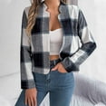 thumbnail image 2 of Womens Plaid Shirts Jacket Navy Winter Long-sleeved Casual Hoodless L, 2 of 7