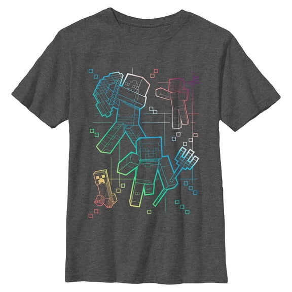 Boys Minecraft Rainbow Characters Lines T Shirt