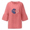 thumbnail image 4 of Blusa de lino con cuello redondo y mangas tres cuartos para mujer con estampado de bandera a la moda Pompotops hfajkhk133428, 4 of 6