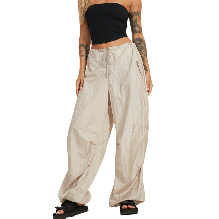 Women's Drawstring Baggy Jogging Trousers Cargo Pants with Pockets