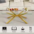 thumbnail image 3 of OUFAN 39.37" Rectangular Clear Tempered Glass Coffee Table, Stylish Design Black Metal Legs, Modern & Simple Center Table for Living Room, Golden, 3 of 8