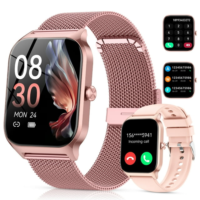 Montre Intelligente Compatible avec Android et IPhone, Traqueur de Mise en Forme 1,85 Po, Montre Intelligente pour Hommes et Femmes avec Réponse/appels/120+ Modes Sportifs/rappel de Messages, IP68 Étanche, pour Cadeau Rose