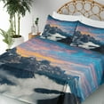 thumbnail image 4 of Mountain Sheet Set, Alpine Scenery Foggy Italian Natural Park Vivid Sky Above Clouds Photography, Fitted and Flat Sheet Pillowcases Bedding Accent 4 Piece Set, King, Black White Blue, by Ambesonne, 4 of 7
