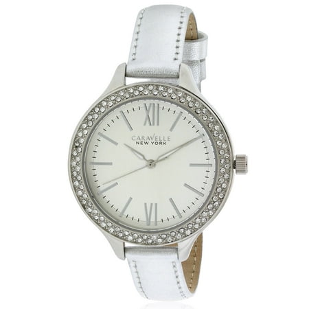 Caravelle New York Crystal Bezel Leather Ladies Watch 43L167