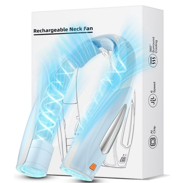 Ventilador de cuello Hionly, batería recargable de 6 velocidades, 6000 mAh, 6000 ml