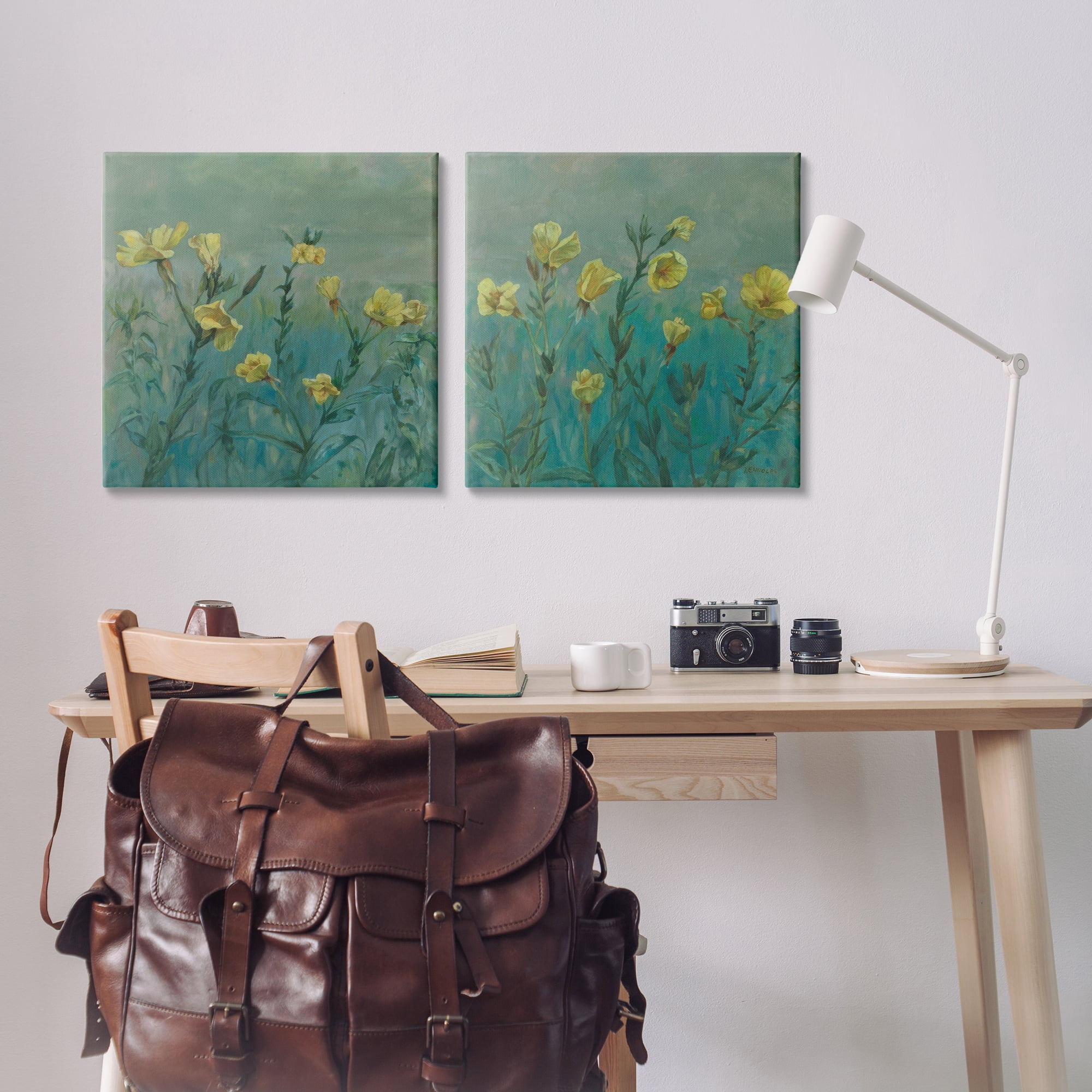 Stupell Industries Evening Primrose Flower Unfurling Plants & Flowers Painting Wrapped Canvas Art Print Wall Art, 24 x 24, Set of 2