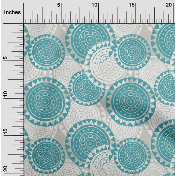 oneOone Cotton Jersey Teal Blue Fabric Floral Mandala Block Dress Material Fabric Print Fabric By The Yard 58 Inch Wide