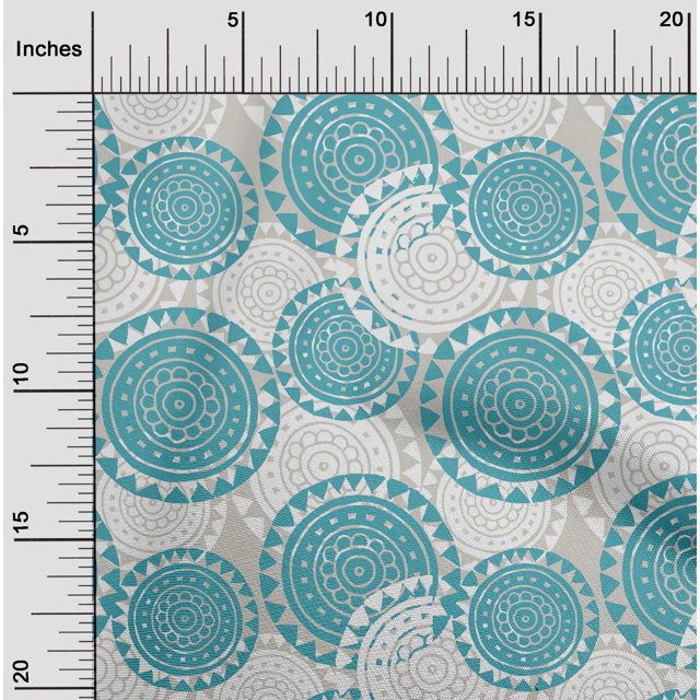 oneOone Cotton Flex Teal Blue Fabric Floral Mandala Block Craft Projects Decor Fabric Printed By The Yard 40 Inch Wide