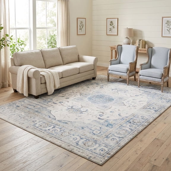 Kzaei 8'x10' Area Rug for Living Room, Large Rugs for Living Room Stain Resistant Carpet Vintage Rugs for Bedroom with Non Slip Backing
