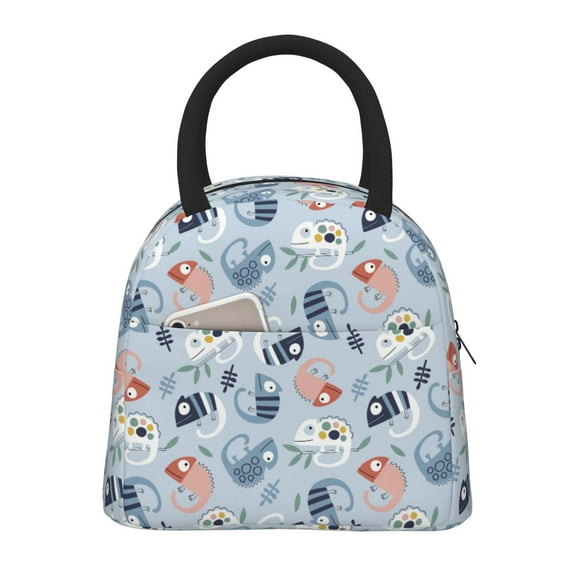 Rocae Cute Chameleons On Blue for Leakproof Lunch Box for Adults, Wide Opening Lunch Tote Bag, Reusable Lunch Cooler Bag
