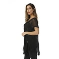 thumbnail image 2 of Riviera Sun Loose Fit Mesh Sleeve Lace up Embroidered Tunic Top Blouse Shirt (Black, Medium), 2 of 3
